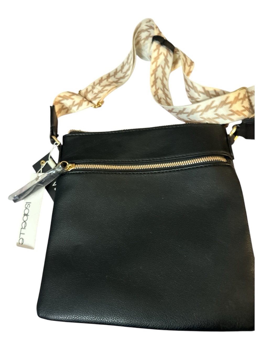 Neat Isabelle vegan  Black Crossbody with Decorative Beige adj guitar strap gold